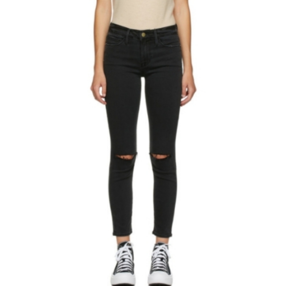 NWOT Frame Le Skinny De Jeanne Crop Jeans Black Sz 28